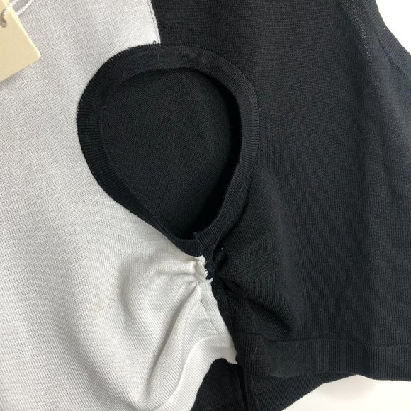 Womens Black and White Knit Crop Top Size L Large Cut Out Summer Light NWT - Picture 4 of 8